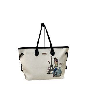 Women Big White Tote Bag Nikky Lee Scooter Shophie Shopper Bag Gold Zipper